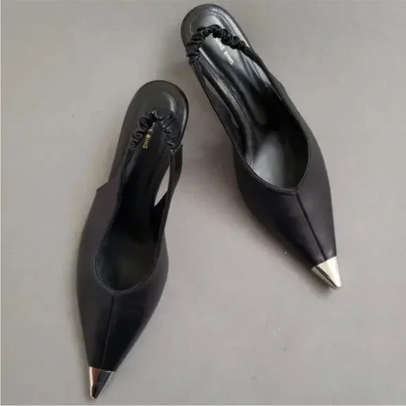 ANINE BING Nina Heels Metal Toe Cap Black Size 41/10.5 11 US - Picture 8 of 12